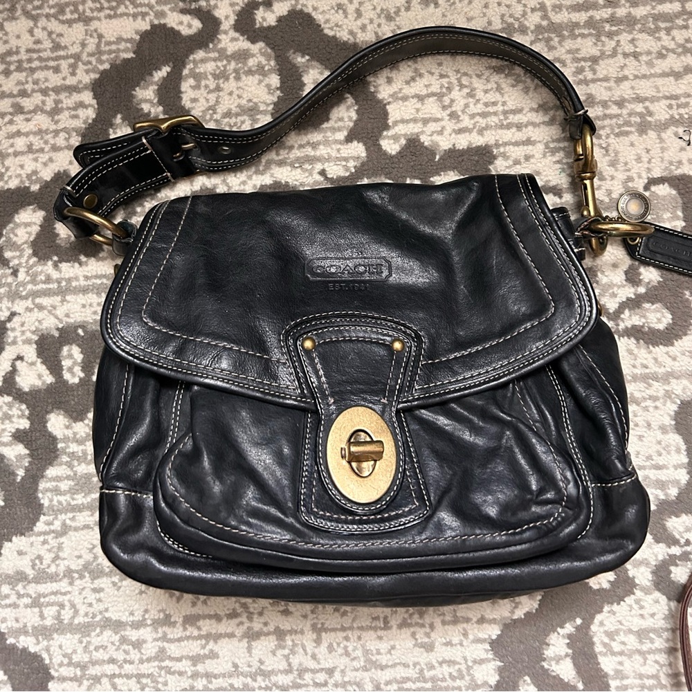 Vintage leather Coach saddle bag